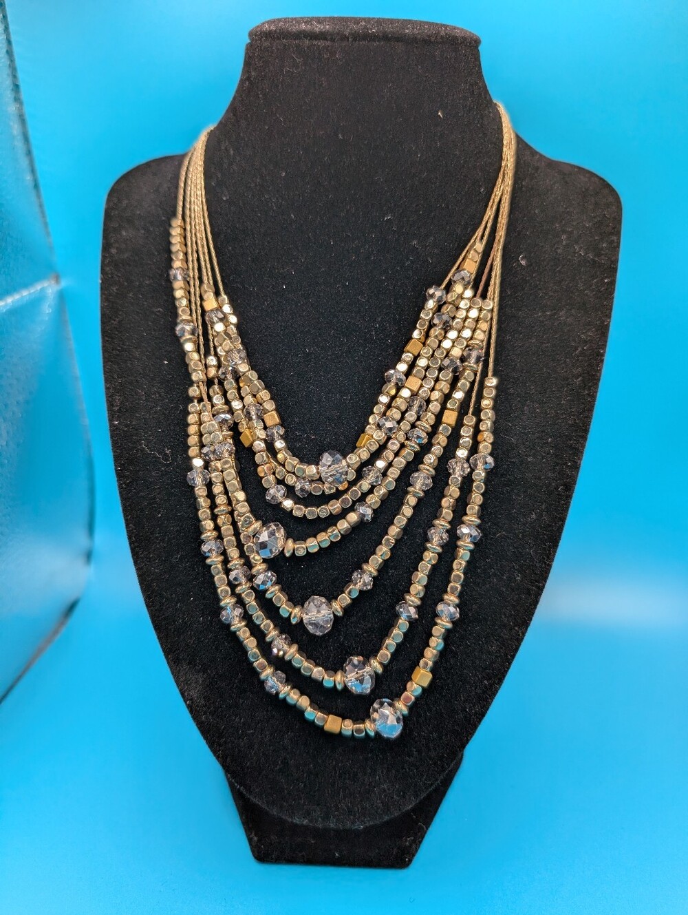 Chicos Multi-Strand Gold Beaded Necklace with Crystal Accents